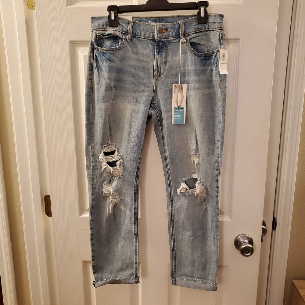 Old Navy sz 4 Boyfriend Straight Ankle Crop Loose Baggy NWT Medium wash distress
